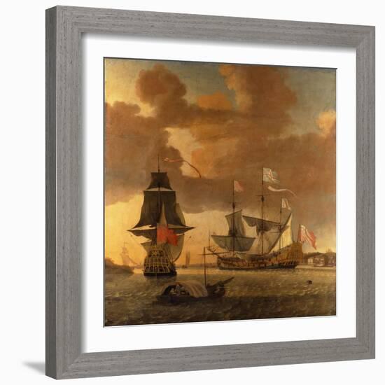 Two Men of War with other Small Craft Riding at Anchor off Greenwich-Jan Karel Donatus Van Beecq-Framed Giclee Print