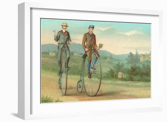 Two Men on Penny-Farthings-null-Framed Art Print