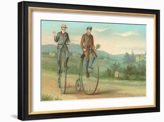 Two Men on Penny-Farthings-null-Framed Art Print
