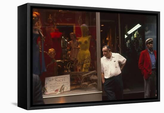 Two Men Outside Goldsmith and Sons Display Equipment, New York, New York, 1960-Walter Sanders-Framed Premier Image Canvas