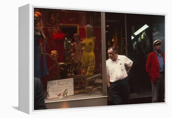 Two Men Outside Goldsmith and Sons Display Equipment, New York, New York, 1960-Walter Sanders-Framed Premier Image Canvas