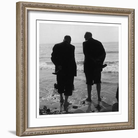 Two Men Paddling in the Sea: They Wear Formal Suits-Henry Grant-Framed Photographic Print