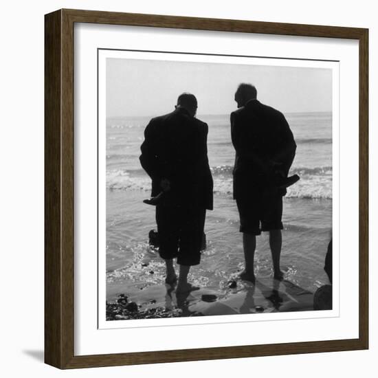 Two Men Paddling in the Sea: They Wear Formal Suits-Henry Grant-Framed Photographic Print