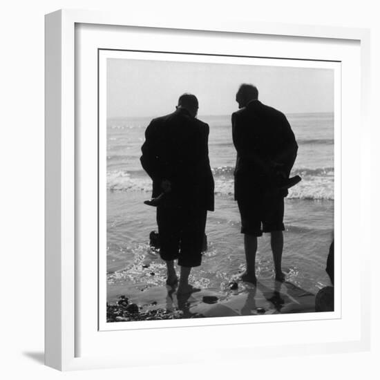 Two Men Paddling in the Sea: They Wear Formal Suits-Henry Grant-Framed Photographic Print