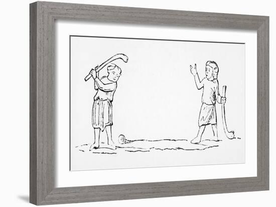 Two Men Play a Game of "Bandy-ball" a Primitive Form of Golf-null-Framed Art Print