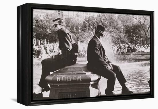 Two Men Sitting Back to Back Near Washington Square Park Fountain, Untitled 9, C.1953-64-Nat Herz-Framed Premier Image Canvas