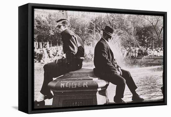 Two Men Sitting Back to Back Near Washington Square Park Fountain, Untitled 9, C.1953-64-Nat Herz-Framed Premier Image Canvas