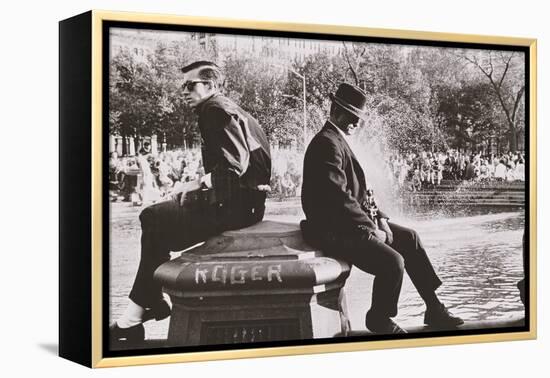 Two Men Sitting Back to Back Near Washington Square Park Fountain, Untitled 9, C.1953-64-Nat Herz-Framed Premier Image Canvas