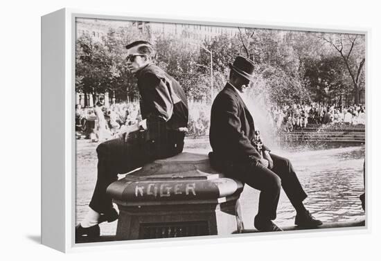 Two Men Sitting Back to Back Near Washington Square Park Fountain, Untitled 9, C.1953-64-Nat Herz-Framed Premier Image Canvas