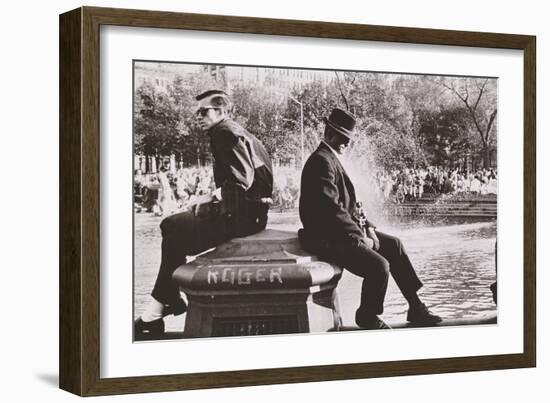 Two Men Sitting Back to Back Near Washington Square Park Fountain, Untitled 9, C.1953-64-Nat Herz-Framed Photographic Print