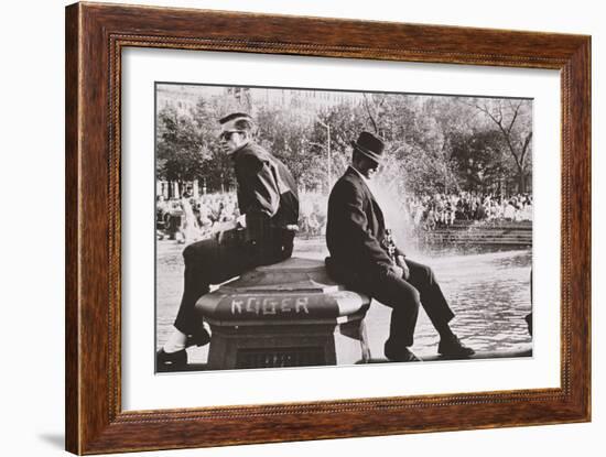 Two Men Sitting Back to Back Near Washington Square Park Fountain, Untitled 9, C.1953-64-Nat Herz-Framed Photographic Print