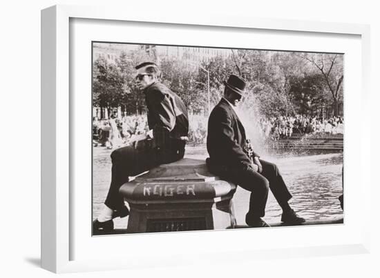 Two Men Sitting Back to Back Near Washington Square Park Fountain, Untitled 9, C.1953-64-Nat Herz-Framed Photographic Print