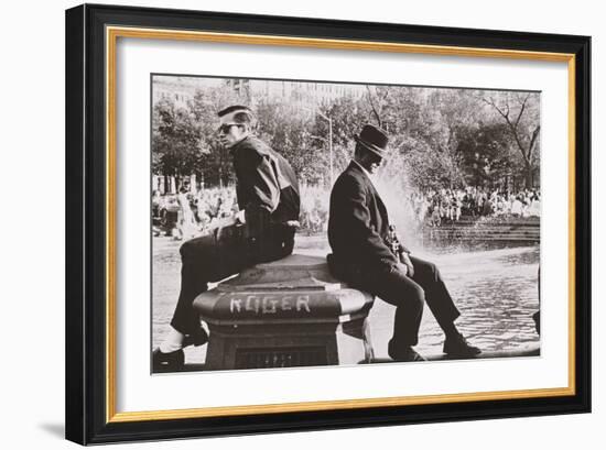 Two Men Sitting Back to Back Near Washington Square Park Fountain, Untitled 9, C.1953-64-Nat Herz-Framed Photographic Print