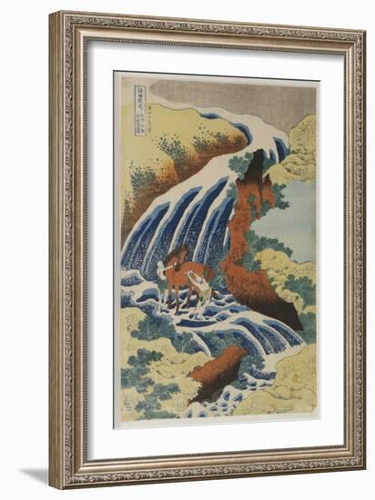 Two Men Washing a Horse in a Waterfall-Katsushika Hokusai-Framed Giclee Print