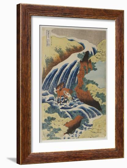 Two Men Washing a Horse in a Waterfall-Katsushika Hokusai-Framed Giclee Print