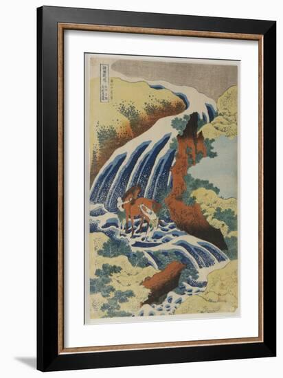 Two Men Washing a Horse in a Waterfall-Katsushika Hokusai-Framed Giclee Print