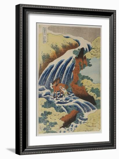 Two Men Washing a Horse in a Waterfall-Katsushika Hokusai-Framed Giclee Print