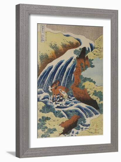 Two Men Washing a Horse in a Waterfall-Katsushika Hokusai-Framed Giclee Print