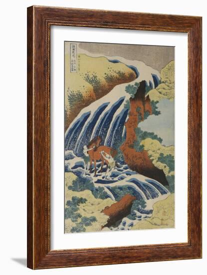 Two Men Washing a Horse in a Waterfall-Katsushika Hokusai-Framed Giclee Print