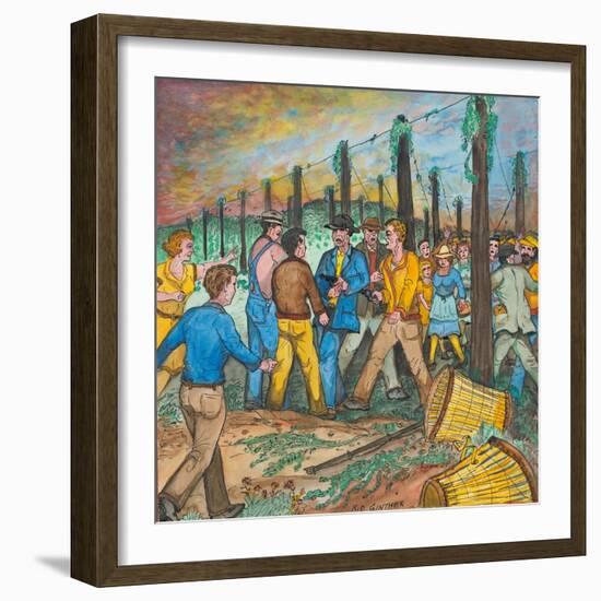 Two Men with Guns Drawn Confronting Two Other Men (Hop Yard Owners?) During a Hop Yard Strike-Ronald Ginther-Framed Giclee Print