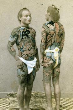 Two Men with Traditional Japanese Irezumi Tattoos, C.1880' Photographic  Print