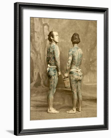 Two Men with Traditional Japanese Irezumi Tattoos, C.1880-null-Framed Photographic Print