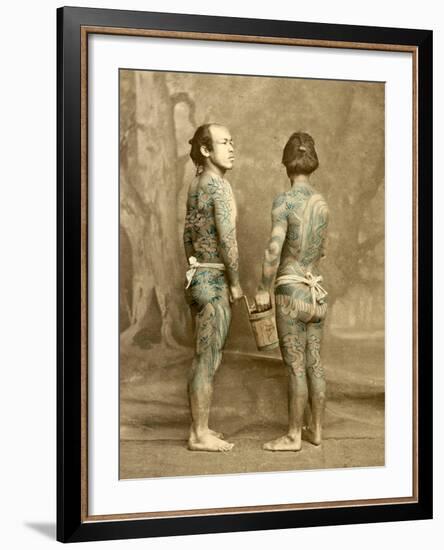 Two Men with Traditional Japanese Irezumi Tattoos, C.1880-null-Framed Photographic Print