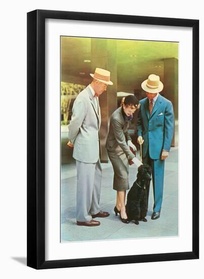 Two Men, Woman with Poodle, Fifties-null-Framed Art Print