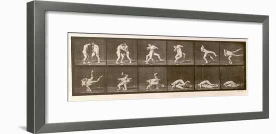 Two Men Wrestling, Plate 347 from 'Animal Locomotion', 1887 (B/W Photo)-Eadweard Muybridge-Framed Giclee Print