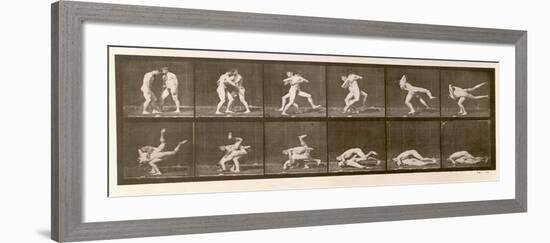 Two Men Wrestling, Plate 347 from 'Animal Locomotion', 1887 (B/W Photo)-Eadweard Muybridge-Framed Giclee Print