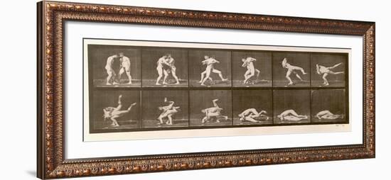 Two Men Wrestling, Plate 347 from 'Animal Locomotion', 1887 (B/W Photo)-Eadweard Muybridge-Framed Giclee Print