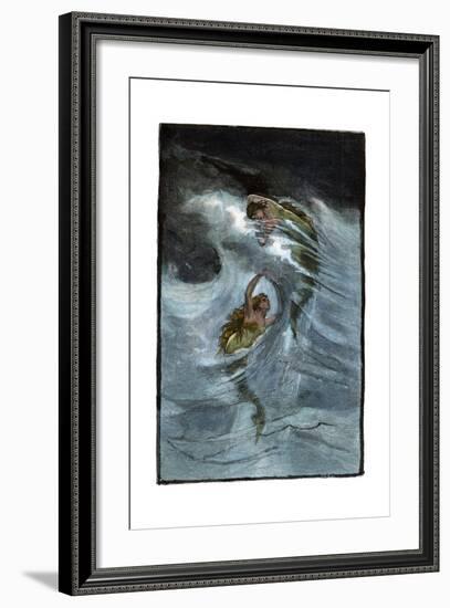 Two Mermaids Playing in the Waves, "A Nixie's Legend"-null-Framed Giclee Print