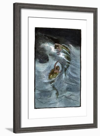 Two Mermaids Playing in the Waves, "A Nixie's Legend"-null-Framed Giclee Print