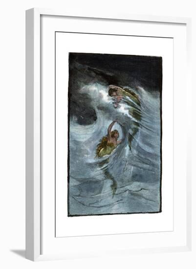 Two Mermaids Playing in the Waves, "A Nixie's Legend"-null-Framed Giclee Print