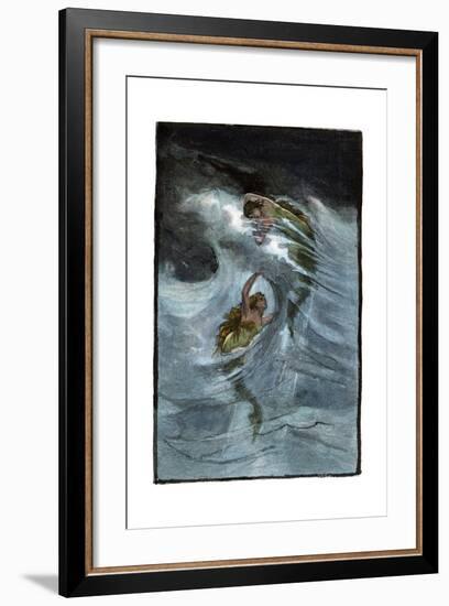 Two Mermaids Playing in the Waves, "A Nixie's Legend"-null-Framed Giclee Print