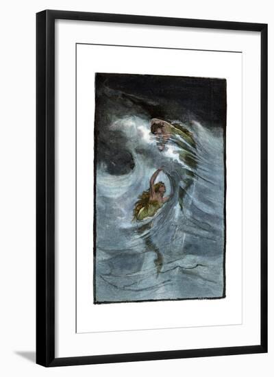 Two Mermaids Playing in the Waves, "A Nixie's Legend"-null-Framed Giclee Print