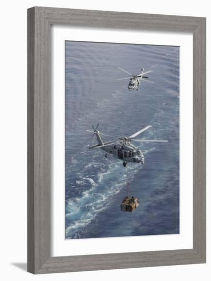 Two Mh-60S Sea Hawk Helicopters Transport Supplies-null-Framed Premium Photographic Print