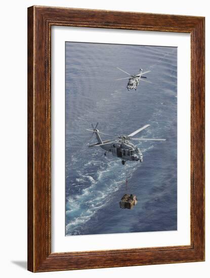 Two Mh-60S Sea Hawk Helicopters Transport Supplies-null-Framed Photographic Print