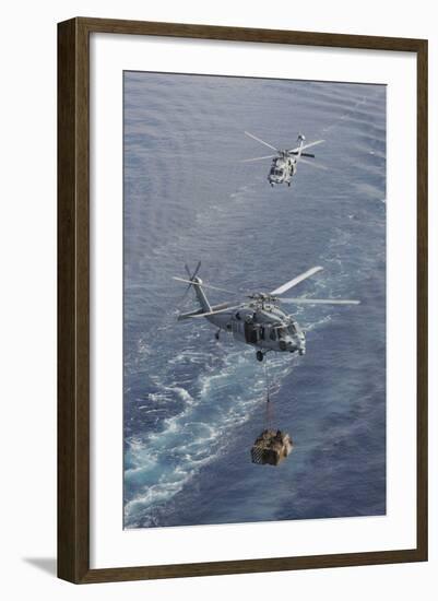 Two Mh-60S Sea Hawk Helicopters Transport Supplies-null-Framed Photographic Print