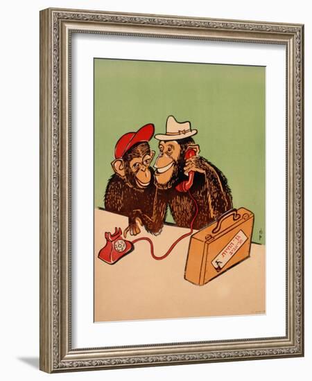 Two Monkeys Talking on a Telephone, C.1955-null-Framed Giclee Print