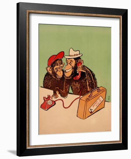 Two Monkeys Talking on a Telephone, C.1955-null-Framed Giclee Print