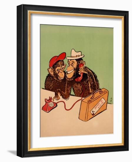 Two Monkeys Talking on a Telephone, C.1955-null-Framed Giclee Print