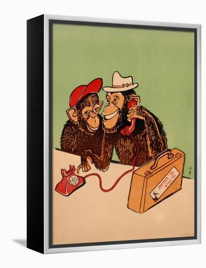Two Monkeys Talking on a Telephone, C.1955-null-Framed Premier Image Canvas