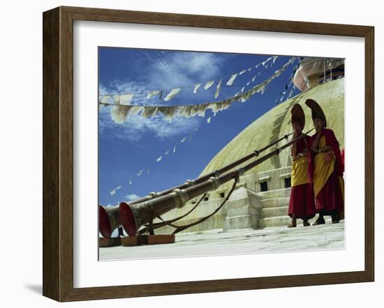 Two Monks Blowing Long Horns, Nepal-David Beatty-Framed Photographic Print