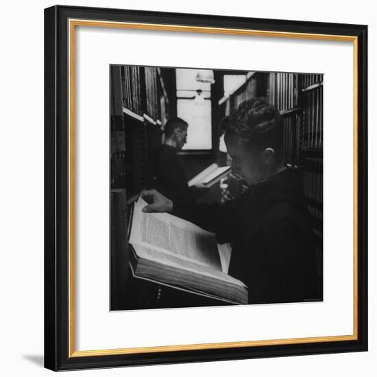 Two Monks in the Library at St. Benedicts Abbey-Gordon Parks-Framed Premium Photographic Print