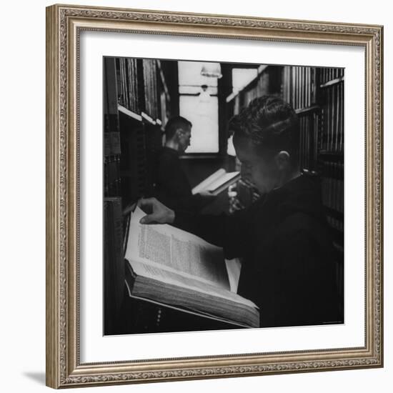 Two Monks in the Library at St. Benedicts Abbey-Gordon Parks-Framed Photographic Print