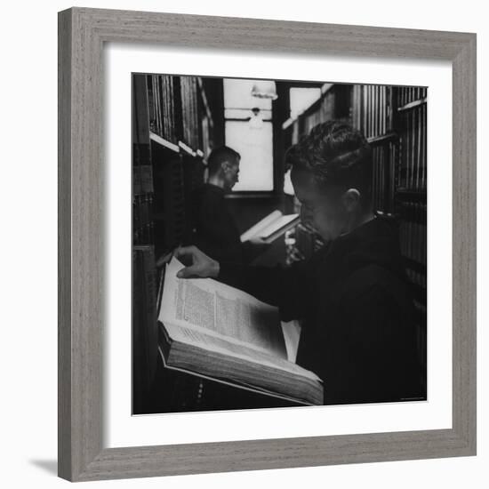 Two Monks in the Library at St. Benedicts Abbey-Gordon Parks-Framed Photographic Print