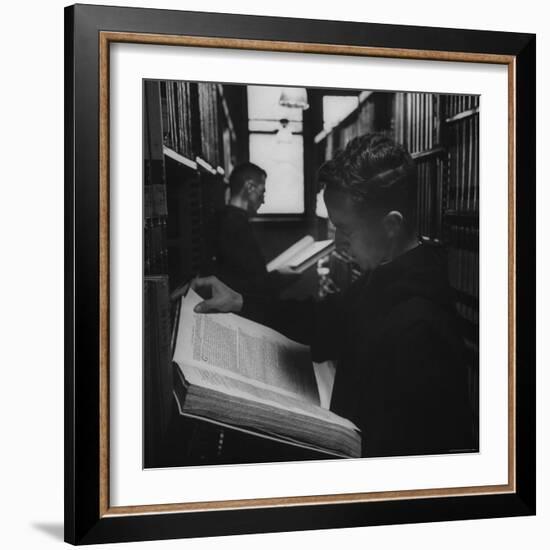 Two Monks in the Library at St. Benedicts Abbey-Gordon Parks-Framed Photographic Print