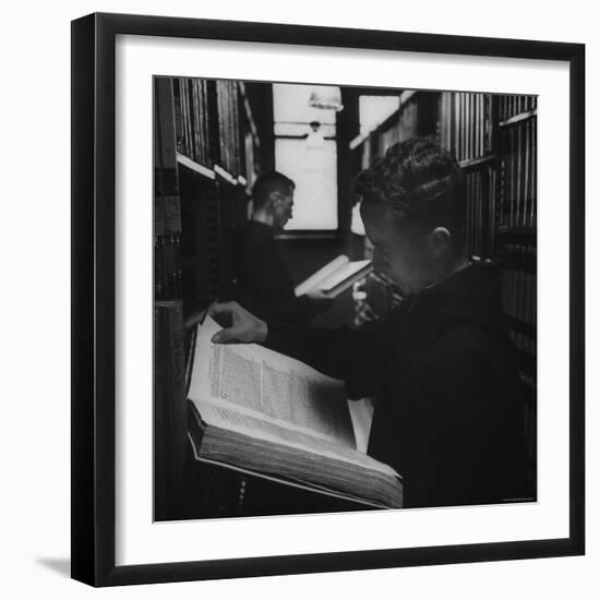 Two Monks in the Library at St. Benedicts Abbey-Gordon Parks-Framed Photographic Print