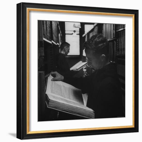 Two Monks in the Library at St. Benedicts Abbey-Gordon Parks-Framed Photographic Print